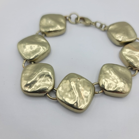 Liz Claiborne Gold Tone Square Link Brutalist Modernist Classic Bracelet Vtg 7" - Picture 2 of 10